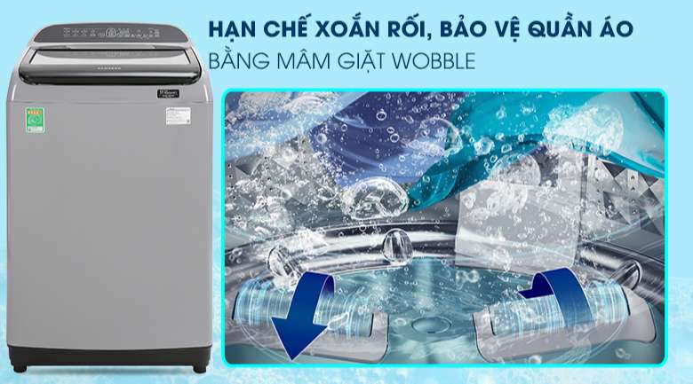 Máy giặt Samsung Inverter 8.5 kg WA85T5160BY/SV-Bảo vệ sợi vải tối ưu với thanh chống xoắn rối Wobble