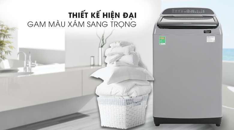 Máy giặt Samsung Inverter 8.5 kg WA85T5160BY/SV-Thiết kế sang trọng với nắp kính chịu lực, bảng điều khiển tiếng Việt dễ sử dụng