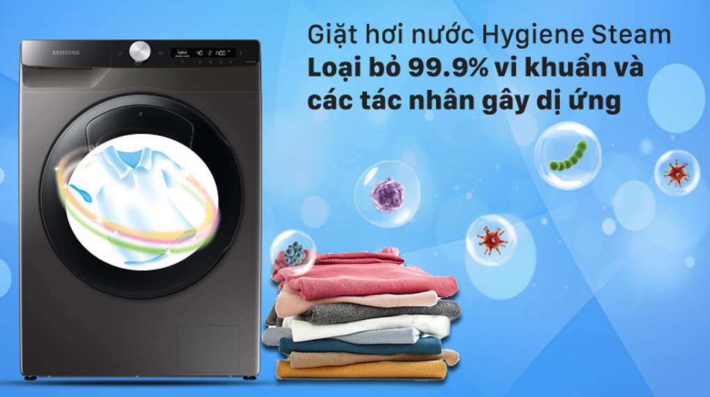 Máy giặt Samsung Inverter 8.5 kg WW85T554DAX/SV - Giặt hơi nước diệt khuẩn và các tác nhân gây dị ứng Hygiene Steam