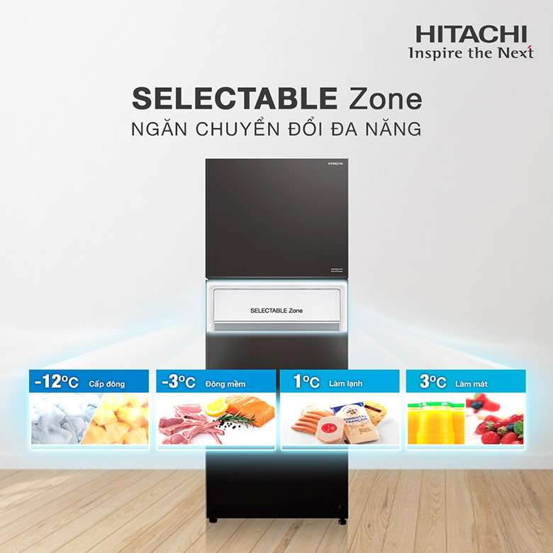 Tủ lạnh Hitachi Inverter 390 lít R-FVY510PGV0(GMG) có ngăn chuyển đổi đa năng
