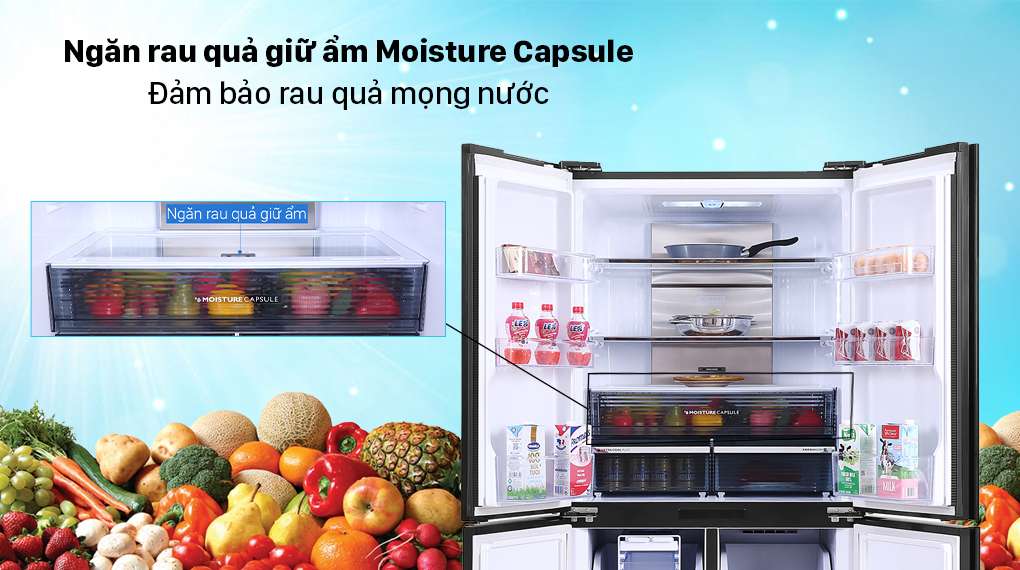 Tủ lạnh Sharp Inverter 572 lít SJ-FXP640VG-MR - Ngăn rau quả Moisture Capsule