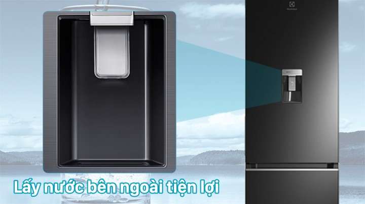 Tủ lạnh Electrolux Inverter 308 lít EBB3462K-H-Dung tích bình chứa 4 lít, lấy nước bên ngoài tiện lợi