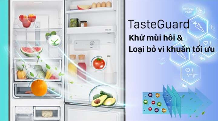 Tủ lạnh Electrolux Inverter 308 lít EBB3462K-H-Khử mùi hôi và loại bỏ vi khuẩn tối ưu cùng công nghệ TasteGuard
