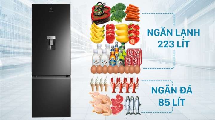 Tủ lạnh Electrolux Inverter 308 lít EBB3462K-H-Dung tích 308 lít, phù hợp cho gia đình từ 3 - 4 người
