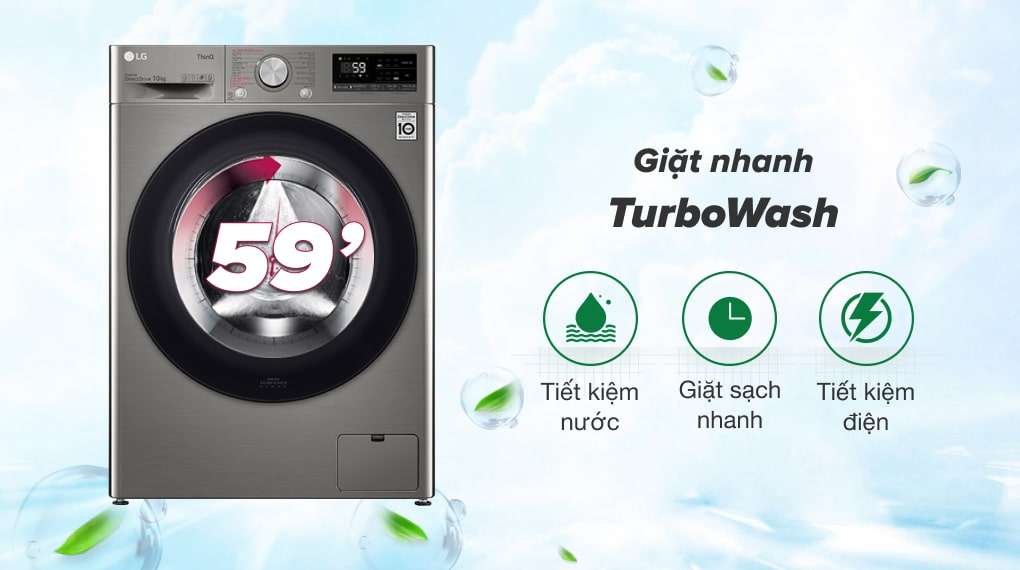 Máy giặt LG Inverter 10 kg FV1410S4P - Giặt nhanh hơn và sạch hơn với công nghệ TurboWash