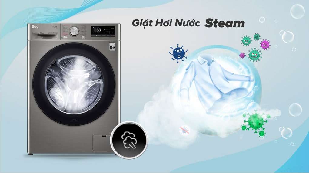 Máy giặt LG Inverter 10 kg FV1410S4P - Loại bỏ tác nhân gây dị ứng, giảm nhăn nhờ công nghệ giặt hơi nước Steam
