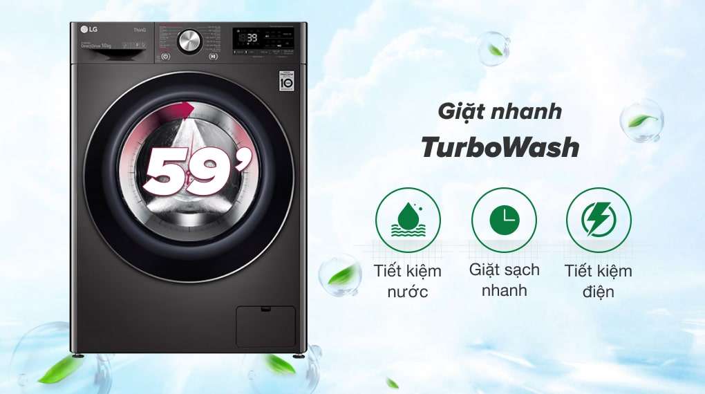 Máy giặt LG Inverter 10 kg FV1410S3B - Giặt nhanh và sạch toàn diện cùng công nghệ TurboWash