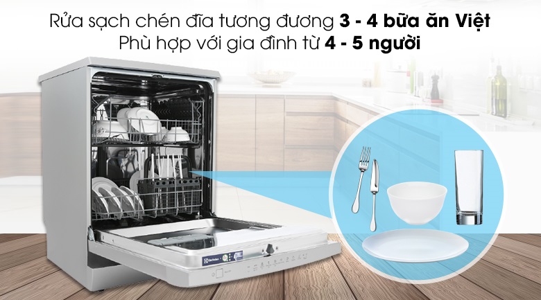 Electrolux ESF5512LOX - Rửa sạch chén đĩa tương đương 3 - 4 bữa ăn Việt của gia đình từ 4 - 5 người 
