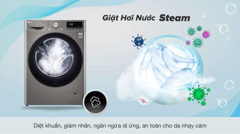 Máy giặt LG Inverter 11 kg FV1411S4P _ Giặt hơi nước Steam