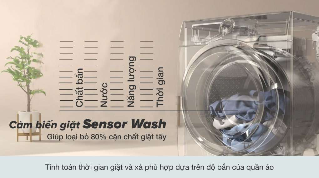 Loại bỏ đến 49 loại vết bẩn nhờ công nghệ Sensor Wash với cảm biến AI - Máy giặt Electrolux Inverter 9 kg EWF9042R7SB