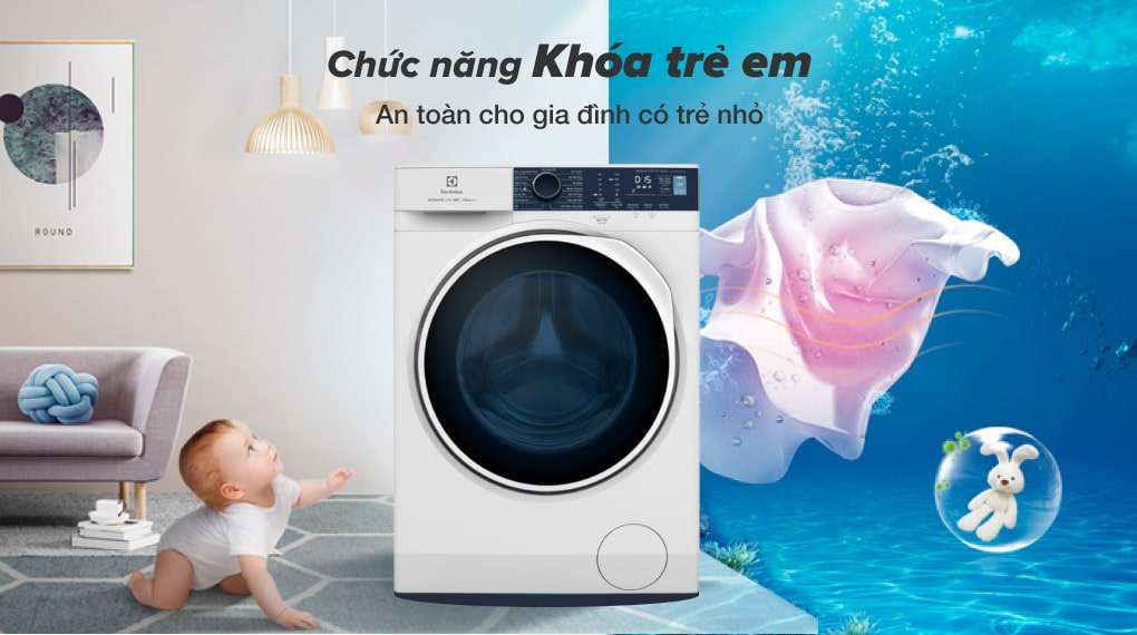 Máy giặt cửa trước Electrolux 9kg - Máy giặt với tính năng khóa trẻ em mang đến sự an toàn cho gia đình có trẻ nhỏ