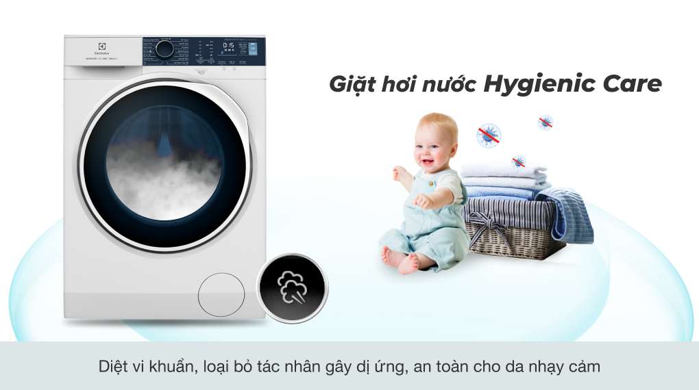 Máy giặt Electrolux Inverter 8 kg EWF8024P5WB - Diệt khuẩn tối ưu bằng hơi nước với công nghệ Hygienic Care