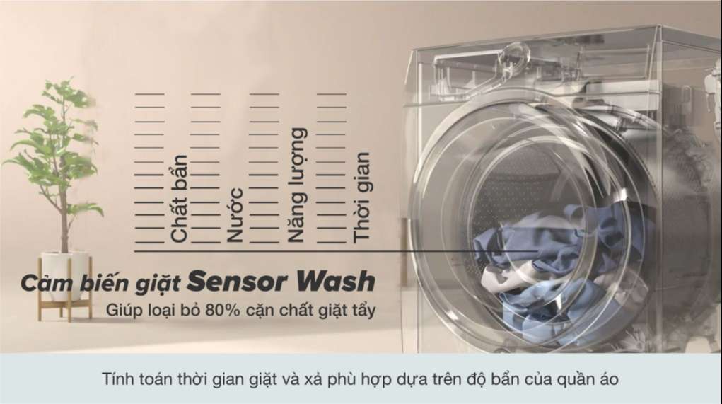Máy giặt sấy Electrolux Inverter 11 kg EWW1142Q7WB-Nhận biết mức độ bẩn và đánh bay 49 loại vết bẩn nhờ công nghệ cảm biến Sensor Wash