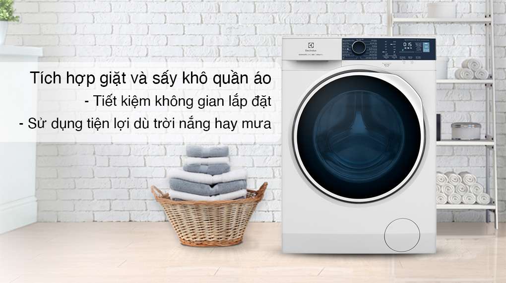 Máy giặt sấy Electrolux Inverter 9 kg EWW9024P5WB-Tiết kiệm không gian lắp đặt, sử dụng tiện lợi khi tích hợp giặt và sấy trên cùng một máy