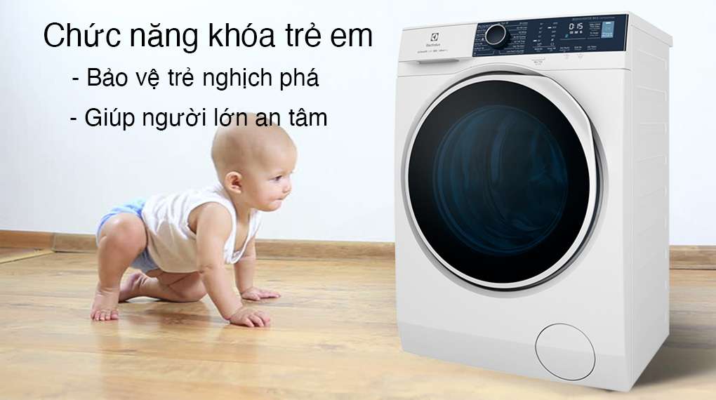Máy giặt Electrolux 9kg cửa ngang - Tạo cảm giác an tâm cho người lớn với chức năng khóa trẻ em 