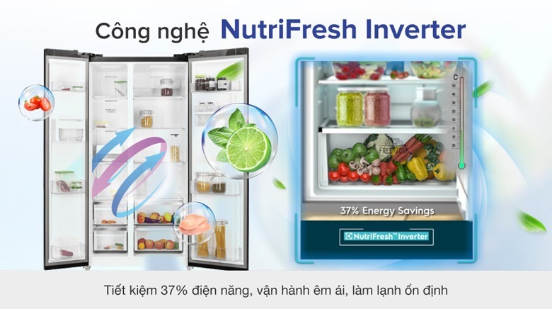 Tủ lạnh Electrolux side by side - Tiết kiệm điện năng hiệu quả, vận hành ổn định nhờ công nghệ NutriFresh Inverter