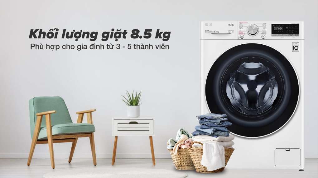 Máy giặt LG Inverter 8.5 kg FV1208S4W - Khối lượng giặt
