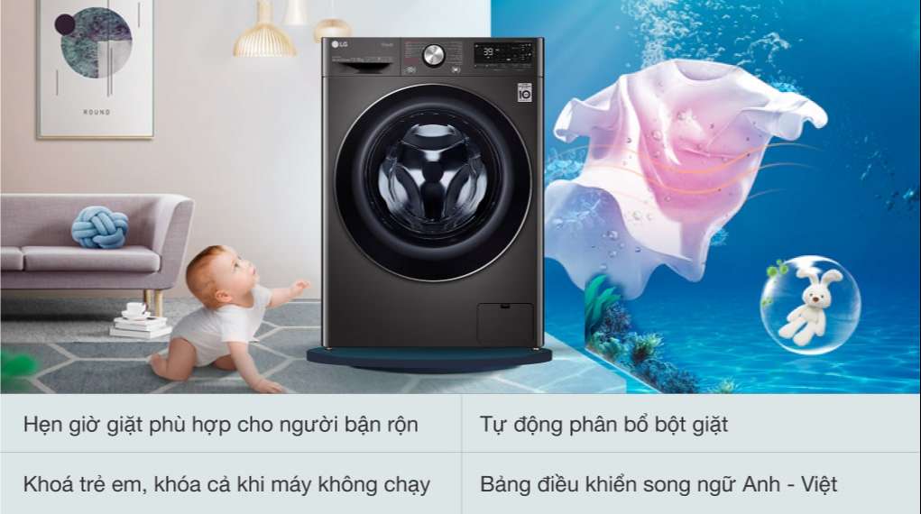 Máy giặt sấy LG Inverter 13 kg FV1413H3BA - Tiện ích