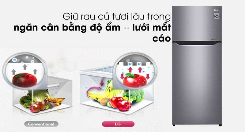 Tủ lạnh LG Inverter 209 lít GN-M208PS - Rau củ tươi lâu trong ngăn cân bằng độ ẩm có lưới mắt cáo