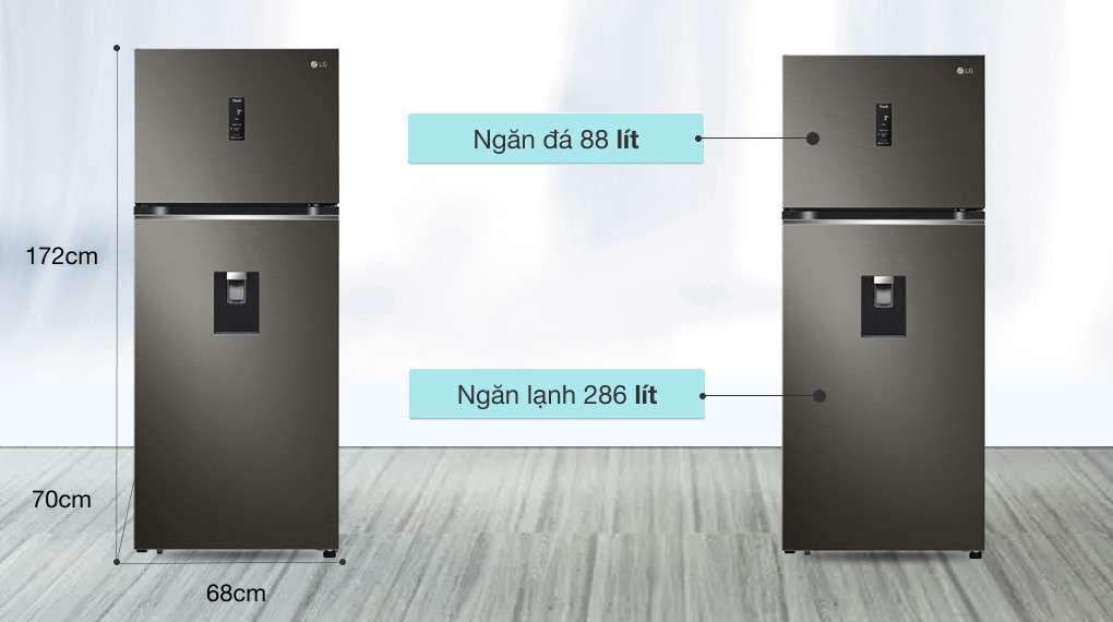 Tủ lạnh LG Inverter 374 lít GN-D372BLA - Dung tích 374 lít