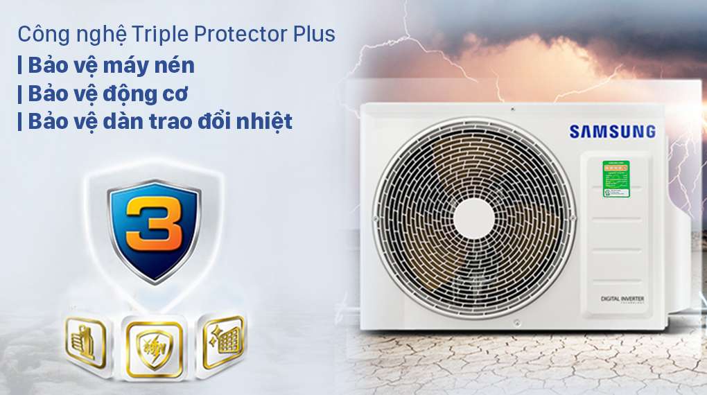 Điều hòa Samsung Wind-Free Inverter 12000 BTU AR13TYGCDWKNSV - Công nghệ bộ 3 bảo vệ Triple Protector Plus