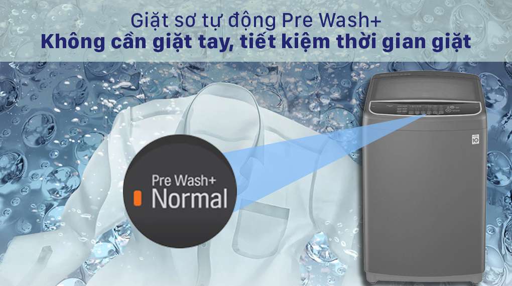 Máy giặt LG 13kg T2313VSAB - Không cần giặt tay, tiết kiệm thời gian giặt giũ nhờ chế độ tự động giặt sơ Pre Wash+ 