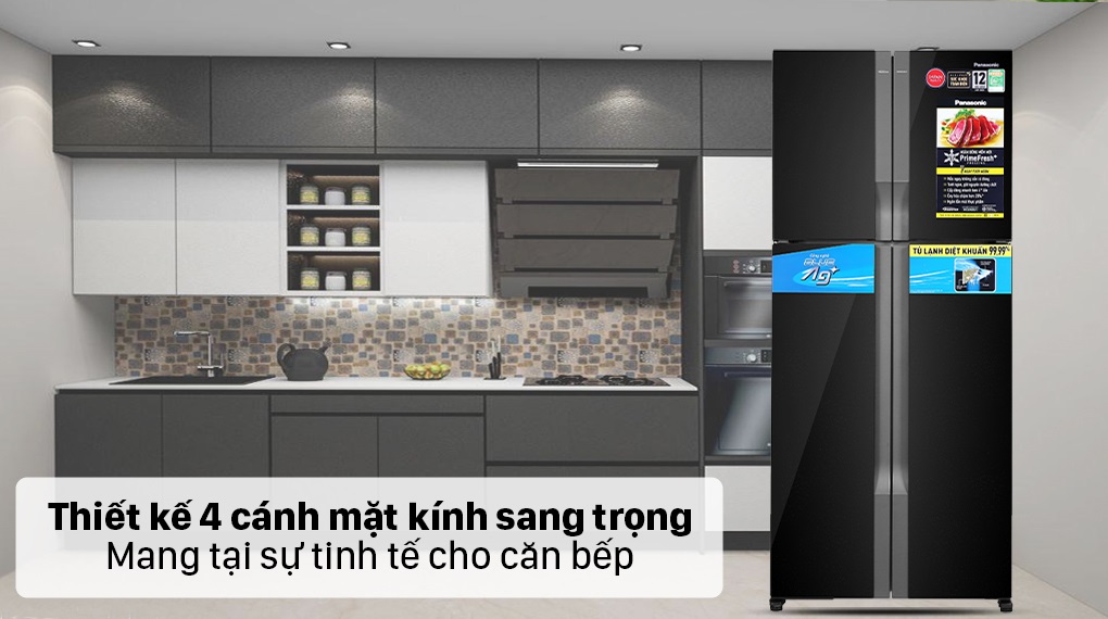 Tủ lạnh Panasonic - Thiết kế 4 cánh thanh lịch, mặt kính sang trọng