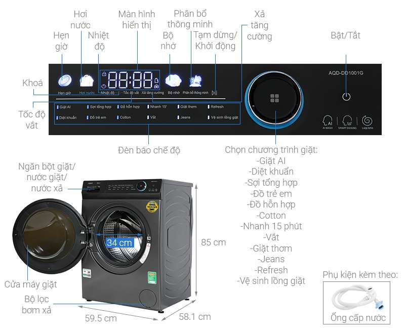 Máy giặt Aqua AQD-DD1001G PS