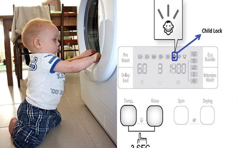 Máy giặt có chức năng khóa trẻ em an toàn.