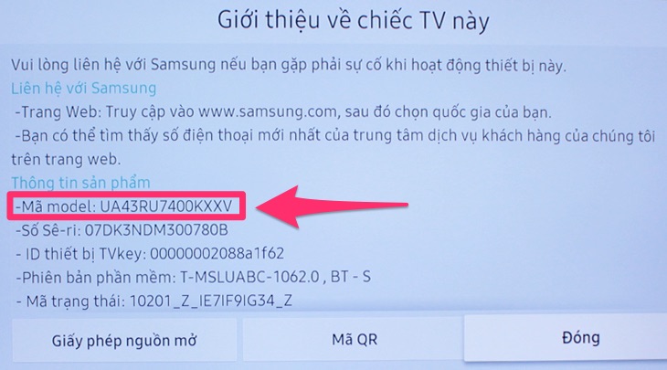Tên tivi Samsung tại Mã Model