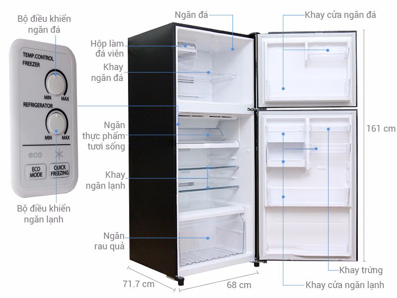 kích thước tủ lạnh 300 lít