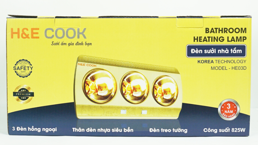 Đèn sưởi nhà tắm 3 bóng H&E Cook HE03D - Chính hãng #3